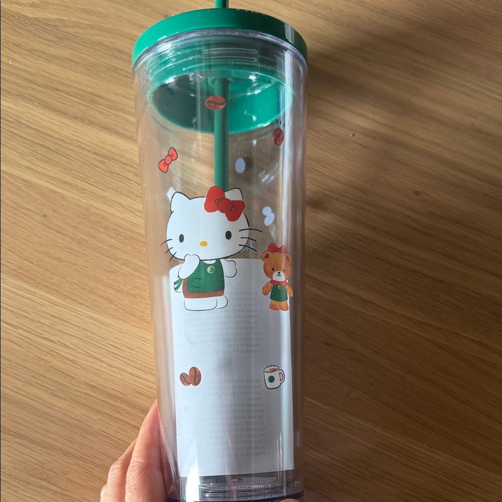 Starbucks Green Hello Kitty Clear Tumbler with Red Accents